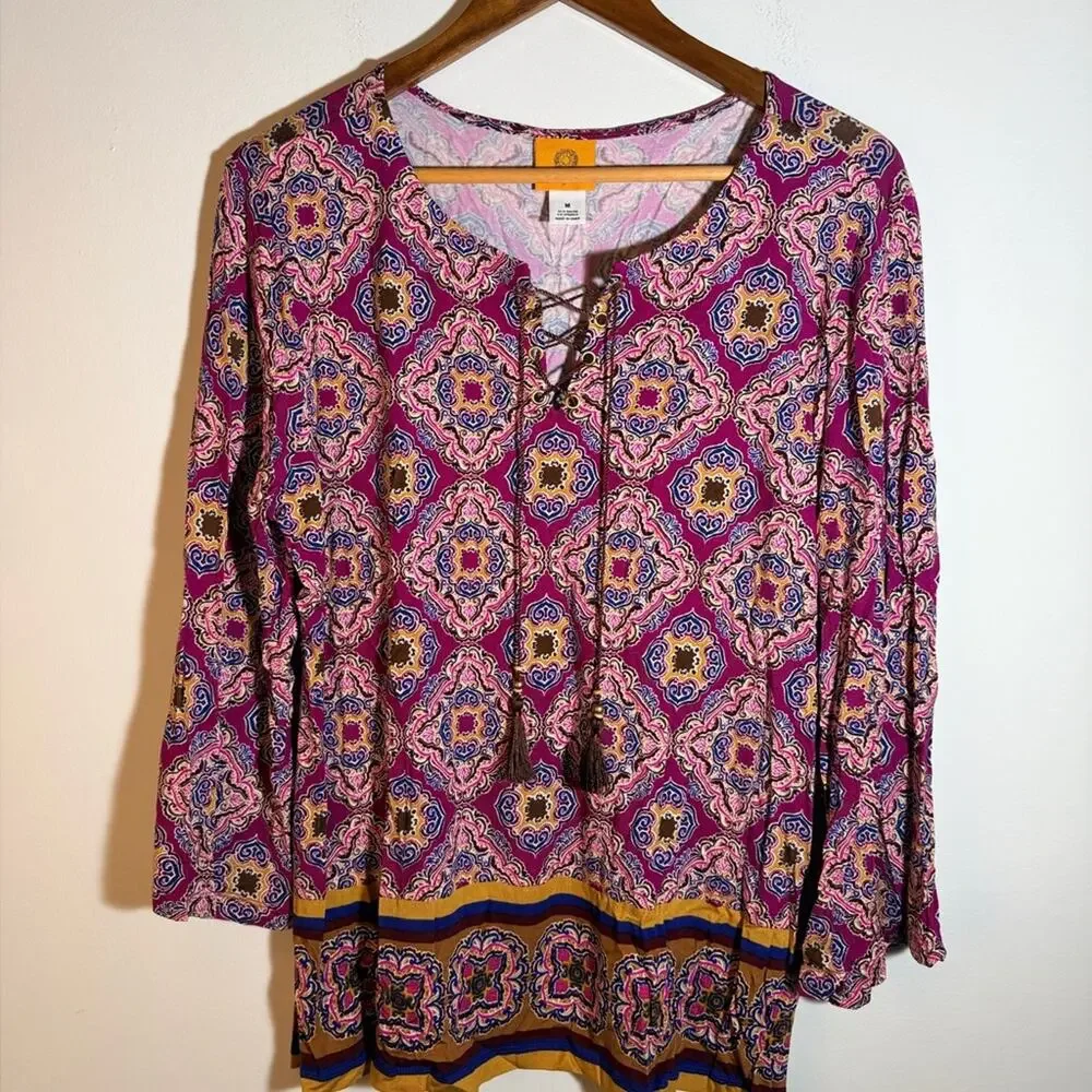 Bohemian Pink Patterned Women's Top